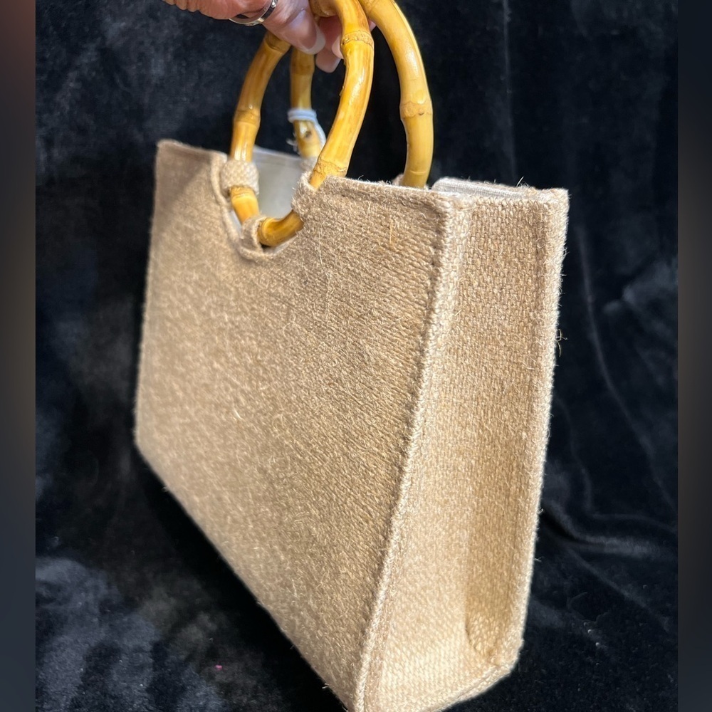 💐Haute Hippie Orange Floral Rhinestone accent Tote with Bamboo Handles-💐NWT - Picture 10 of 13
